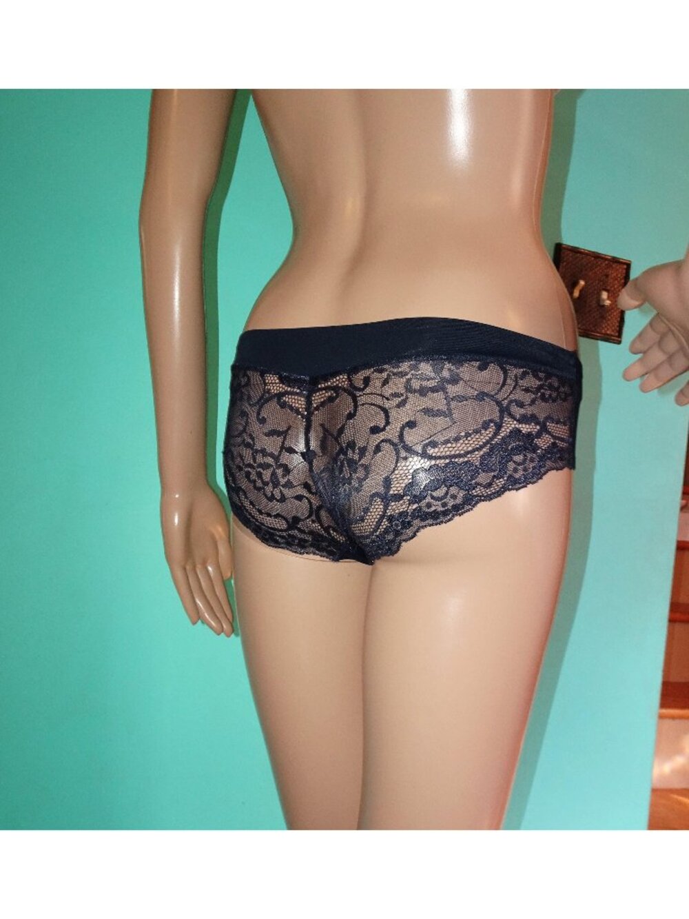 Marilyn Monroe Black Hipster Panties with Sheer Lace Butt size S risque